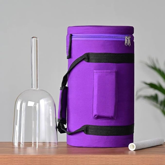 Omara 432HZ 6 Inch F Note Handle Clear Quartz Crystal Singing Bowl + 6" Purple Colored Carry Case Bag + One Suede Mallet
