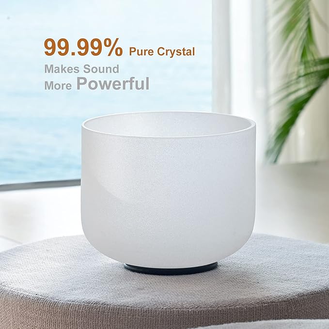 Omara 432HZ 8 Inch C Note Root Chakra Frosted Quartz Crystal Singing Bowl with Mallet and O-ring for Sound Healing Meditation