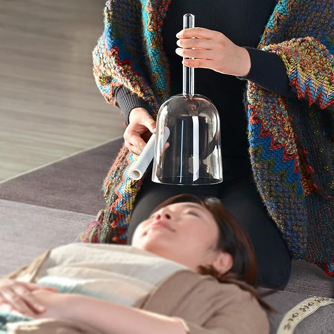 Omara 432HZ 6 Inch F Note Handle Clear Quartz Crystal Singing Bowl + 6" Purple Colored Carry Case Bag + One Suede Mallet