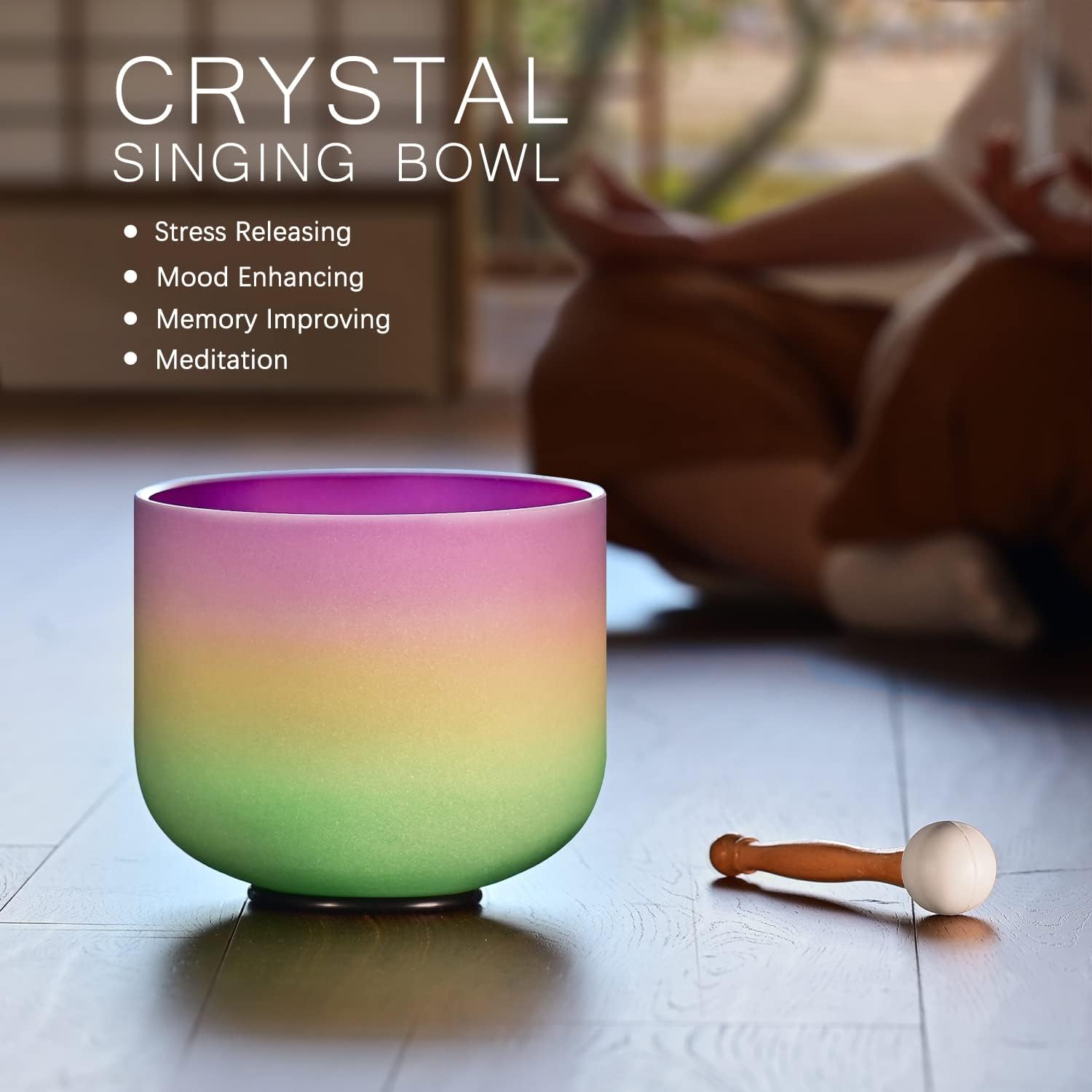 Omara 440HZ 8 Inch Rainbow Colored B Note Crown Chakra Frosted Quartz Crystal Singing Bowl for Sound Healing and Meditation