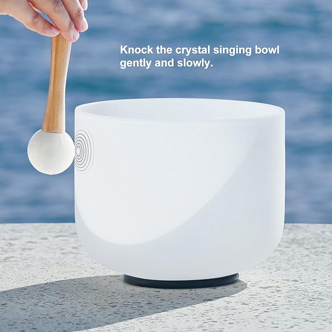 Omara 432HZ 8 Inch C Note Root Chakra Frosted Quartz Crystal Singing Bowl with Mallet and O-ring for Sound Healing Meditation