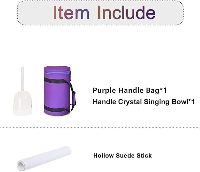 Omara 432HZ 6 Inch F Note Handle Clear Quartz Crystal Singing Bowl + 6" Purple Colored Carry Case Bag + One Suede Mallet